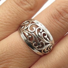 925 Sterling Silver Vintage Open Swirl Dome Ring Size 7.75