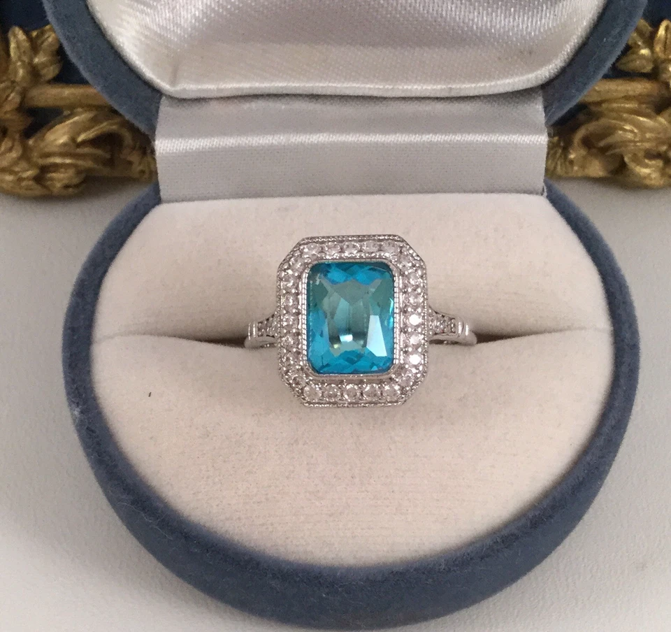 Joyería Vintage Anillo Oro Topacio Londres Zafiros Blancos Joyería Antigua Deco Foto 2 de 4