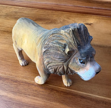 Male Lion - Hand Carved Wood Wooden and Painted - Glass Eyes
