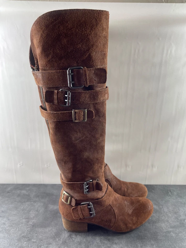 Bacio 61 Boots Women 8M Profondo Shoes Brown Motorcycle Harness Riding Over Knee - Image 2 of 4