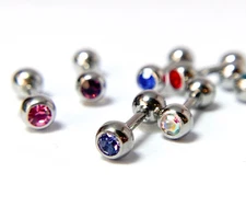 1pc Press-Fit Gem 316L Surgical Steel Barbell Tragus Stud Ring 16g 1/4" (6mm)