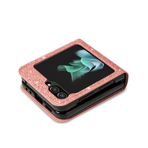 Coque Etui Cuir Pour Samsung Galaxy Z Flip5 Flip4 Flip3 Paillettes Portefeuille - Photo 4 sur 15