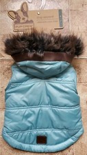 Pup Crew Dog Jacket / Vest w/Hood  Faux Fur Trim,Fleece Lined,Blue Sz Small NWT