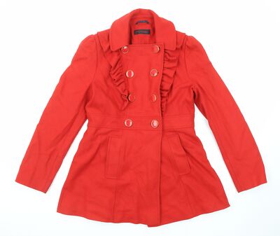 Miss Selfridge Damenmantel rot Größe 12 Rüschendetail