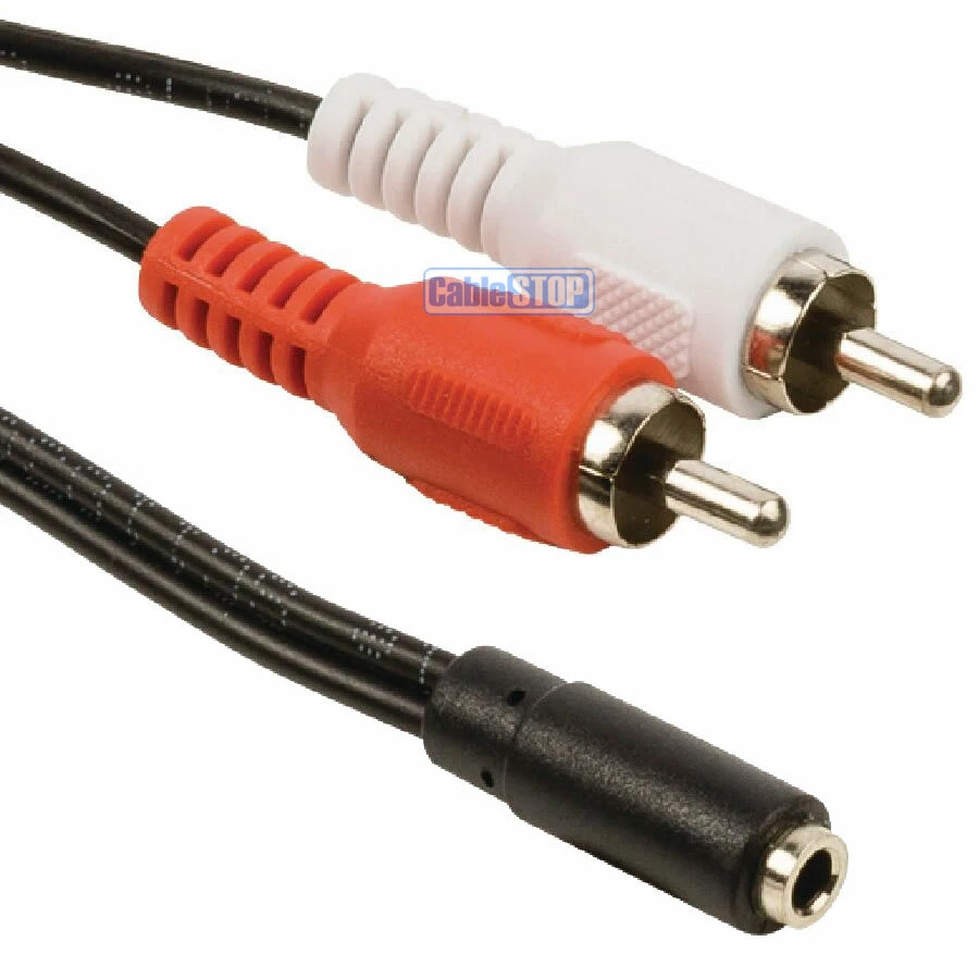 CABLESTOP 20cm Twin 2 RCA Phono Male Plugs to AUX 3.5mm Jack Female Socket Audio Cable