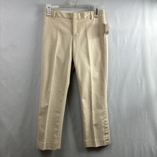 Gap Women Sz 6 Straight Ankle Pants Ivory Textured Buttons at Ankles Stretch New