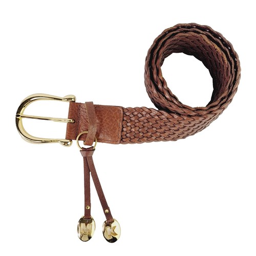 Michael Kors Wide Woven Braided Brown Leather Belt SZ S  display picture 1