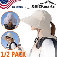 1/2PCS Summer Ponytail Sun Hat With Neck Flap Women Wide Brim Cap UV Protection