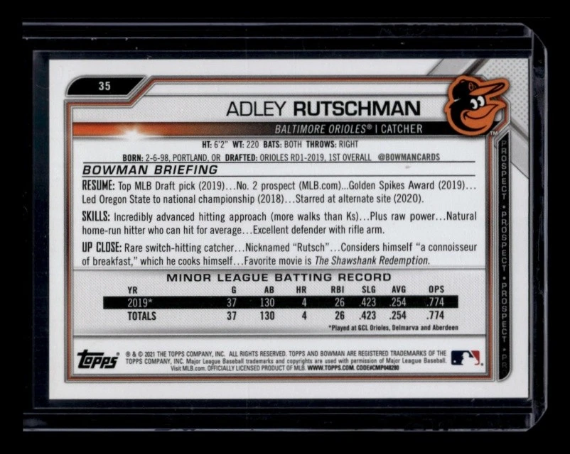2021 Topps National Convention Baseball Adley Rutschman #35 Bowman Gold /50 - Image 2 of 2
