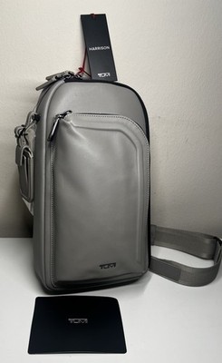 New TUMI Harrison Gregory Leather Sling Crossbody Bag Gray MSRP $495 NWT