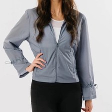 NEW ZYIA Active Light Windbreaker Jacket Full Zip Drawstring Gray Women  s Medium