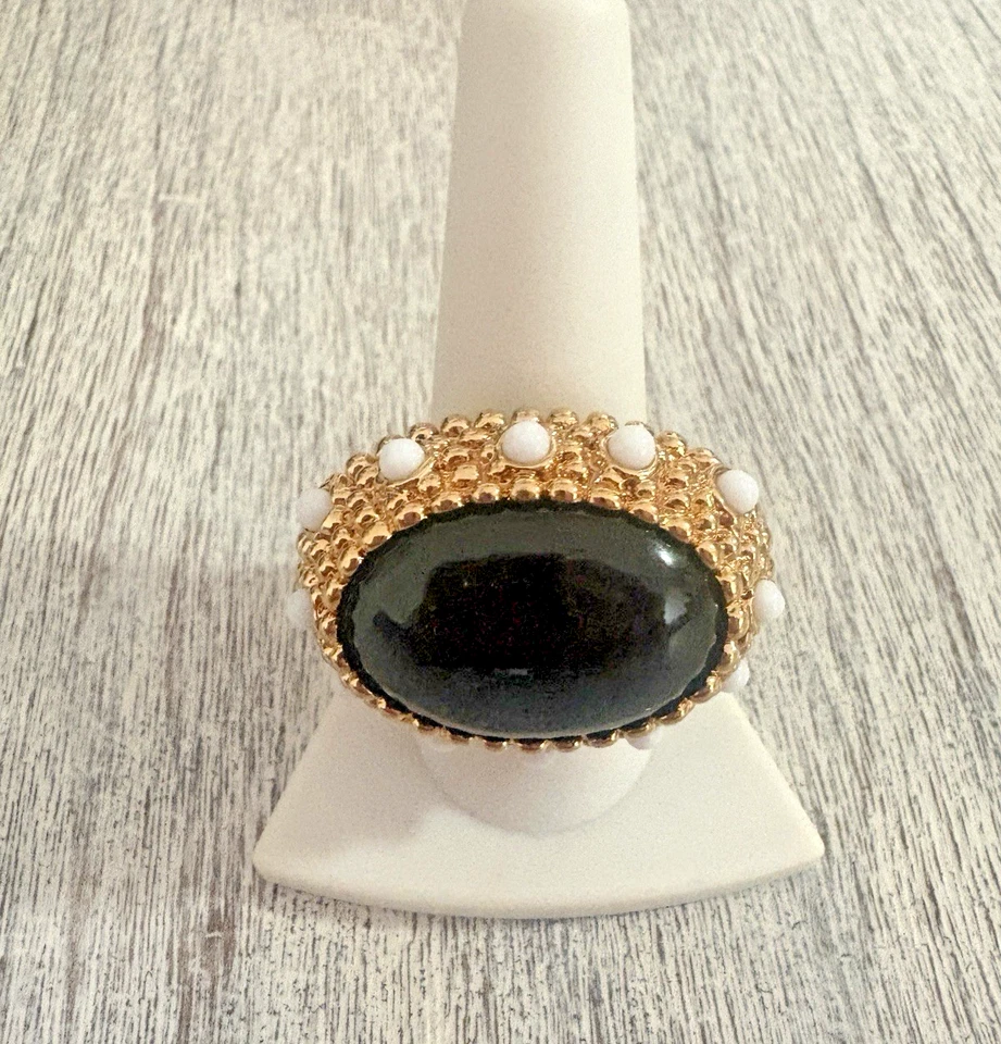 Anillo de ónix negro KJL Kenneth Jay Lane DECLARACIÓN ESTE OESTE TALLA 9 Foto 4 de 4