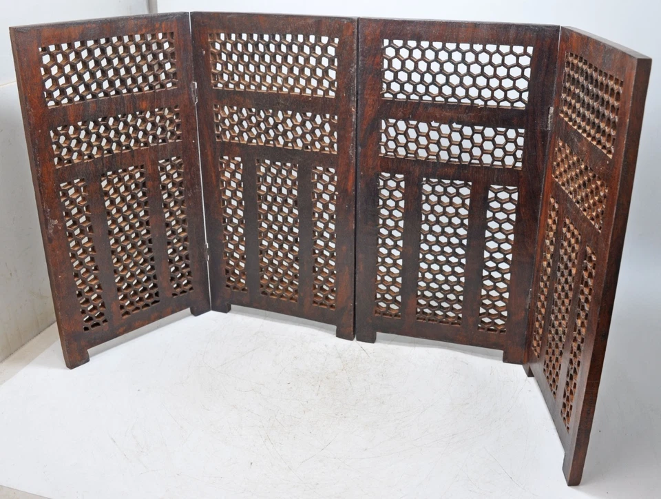 Holz Vintage Kurz Schreibtisch Display Original Alte Fein Handgeschnitzt Jali - Bild 2 von 4