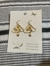 Zad Earrings Women Gold Mushroom Natural Dried Flower Earrings Simple Botanical