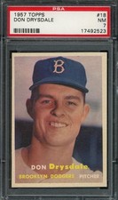 1957 TOPPS BASEBALL #18 - DON DRYSDALE RC - PSA 7 NM - DODGERS - *SLOTH55*
