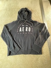 Aeropostale Womens L Navy Full Zip Hoodie AERO 1987 Spell Out Logo Sweatshirt
