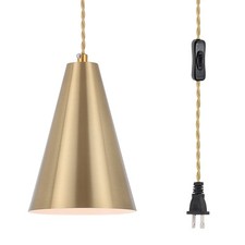 Gold Plug In Pendant Light,Hanging Lights With Plug In Cord On/Off Switch, Mi...