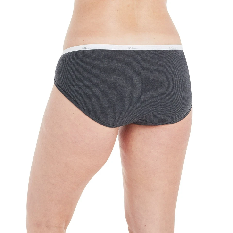 Paquete de 6 bragas de algodón acanaladas Hanes Hipsters para mujer ropa interior fresca cómoda surtido Foto 3 de 4