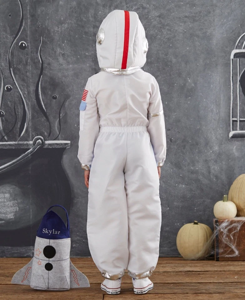 NUEVO Disfraz de astronauta de Halloween Pottery Barn para niños pequeños blanco con casco talla 3T Foto 3 de 4