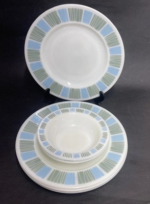 4 x Vintage JAJ Pyrex Matchmaker Speiseteller 25 cm & 2 umrandete Müslisuppe 15,5