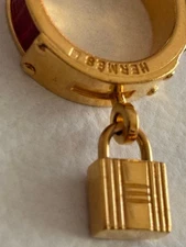 Hermes Croco Red Scarf Ring Used Crocodile Jewelry Accessory