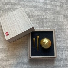Kanazawa Gold Leaf Golf Ball & Tea Set Kiri Scatola Legno Made in Japan Nuovo