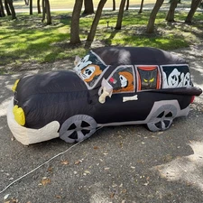 2007 Gemmy 7ft Halloween Light Up Flashing Inflatable Hearse Car W/ Ghosts Rare