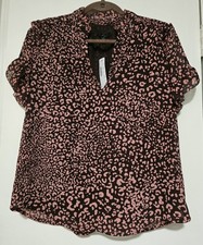 NWT J.CREW Women's Brown Pink Leopard Print Ruffle Sleeve V-Neck Blouse Size