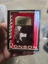 Ronson Typhoon Gold Tone Pocket Lighter Unfired MIB WINDPROOF