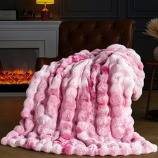 PLUUSHUU Faux Fur Throw Blanket for Couch, Fluffy Fuzzy Plush Bubble Blanket,