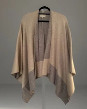 ANTHROPOLOGY GRAY & TAN OPEN FRONT PONCHO CAPE WRAP SHAWL KNIT SWEATER ONE SIZE