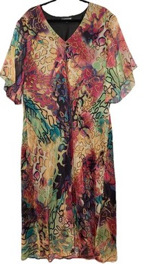 The Pyramid Collection Colorful Chiffon Maxi Dress Caftan Women's Plus 3X