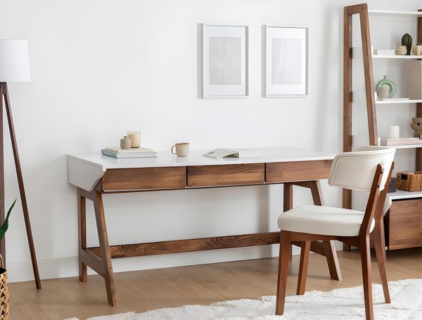 Weiß-Brauner Arbeitszimmer Schreibtisch Robuster Laptoptisch Holz MöBel-image
