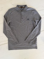 Hugo Boss Polo Shirt Mens Large Gray Pima Cotton Long Sleeve