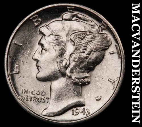 1943-D Silver Mercury Dime-Choice Gem Brilliant Unc+++ No Reserve #G7514