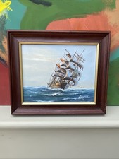 Vintage Maritime Oil Painting On Cavas Signed Nautical Coastal Ocean Scene