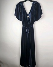 Jenny Yoo Collection Maxi Wrap Dress Gown 12 Ellis Blue Velvet Flutter Sleeve