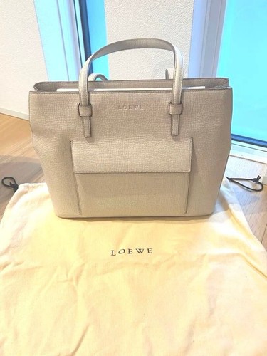 Vintage LOEWE Ivory Embossed Leather Handbag Womens Formal Bag Dust Bag 74