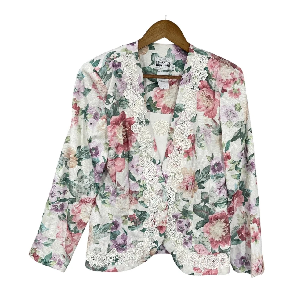 Vintage Floral Blazer Skirt Suit Women 90s Cottage Feminine Artsy Pleated Siz 12 - Image 4 of 4