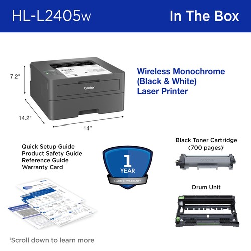Brother Hl L2405w Wireless Monochrome Laser Printer Compact Home Office Use - Picture 7 of 8