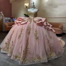 Gold Embroidery Quinceanera Dresses Baby Pink Sweet 16 XV Party Ball Gowns