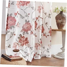Floral Curtains 63 Inch Length 2 Panels Set Semi 52"W x 63"L (Pack of 2) Red