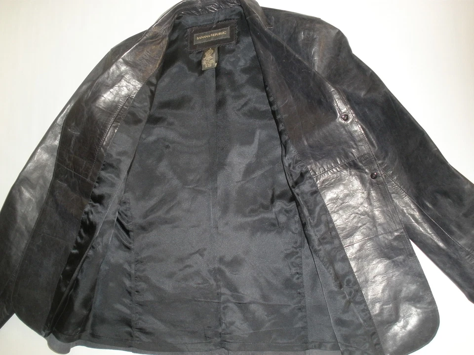 BANANA REPUBLIC Mujer Chaqueta Cuero Azul Marino Oscuro Talla US 2 Foto 3 de 4