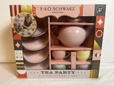 F.A.O Schwarz 9 Piece-3 Color Tea Party English Porcelain Set-Hand Painted Glaze