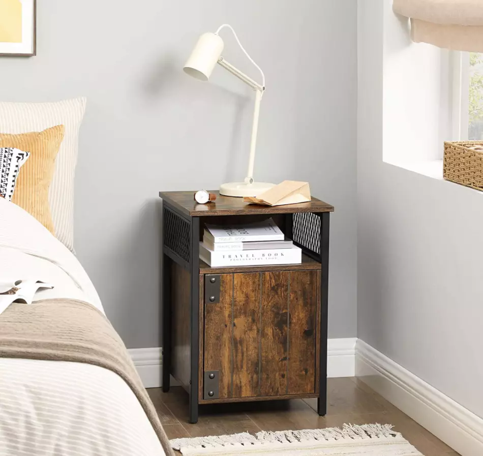 Industrial Bedside Table Rustic Side End Cupboard Vintage Storage Cabinet Unit