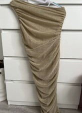 Pretty Little Thing Gold Bodycon Rouched Dress Size 8