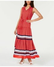 Charter Club women 16 tiered maxi dress sleeveless tasseled boho vacation