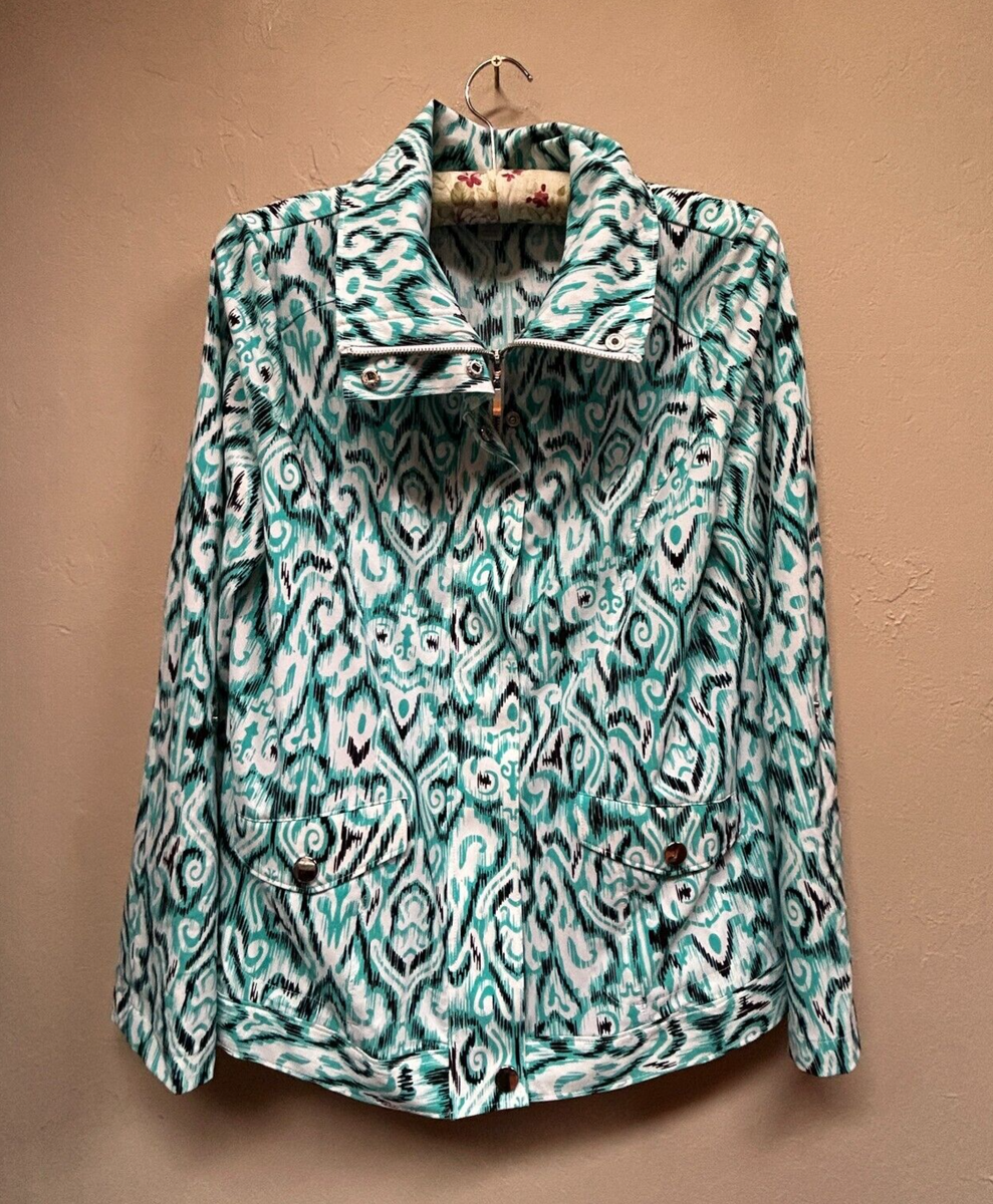Laura Ashley Womens Zip-Up Jacket Size M Green White Geometric