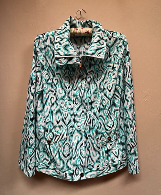 Laura Ashley Womens Zip-Up Jacket Size M Green White Geometric