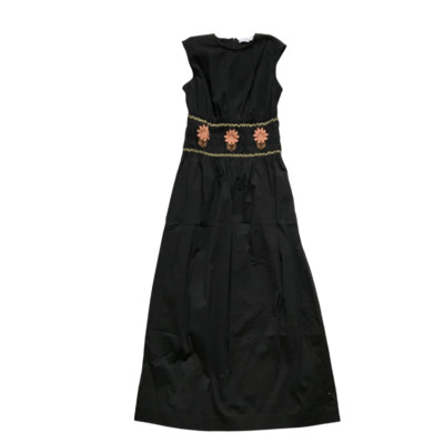 Pearl by Lela Rose Maxi Dress Womens XS Black Smocked Embroidered Crew Neck